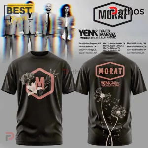 Black Morat band tee with front floral hexagon M logo and back tour dates list and dandelion graphic art!