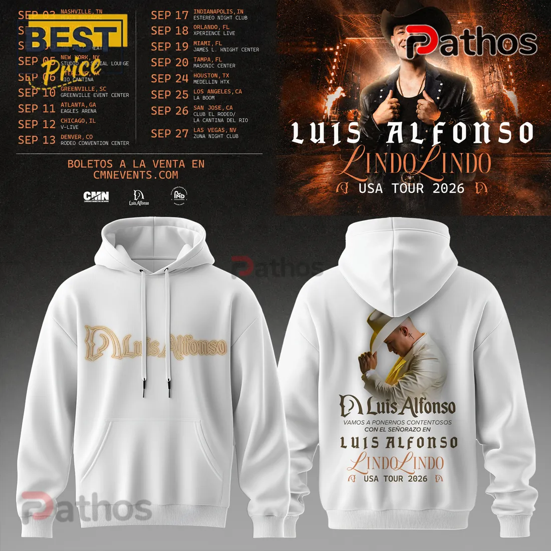 Luis Alfonso Lindo Lindo USA Tour 2026 White Pullover Hoodie Luis Alfonso Lindo Lindo USA Tour 2026 White Pullover Hoodie