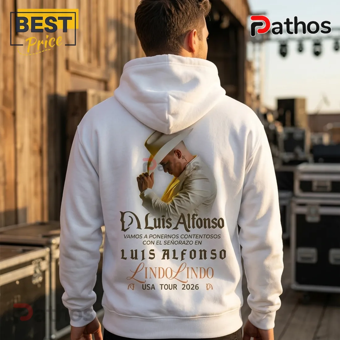 Luis Alfonso Lindo Lindo USA Tour 2026 White Pullover Hoodie Luis Alfonso Lindo Lindo USA Tour 2026 White Pullover Hoodie