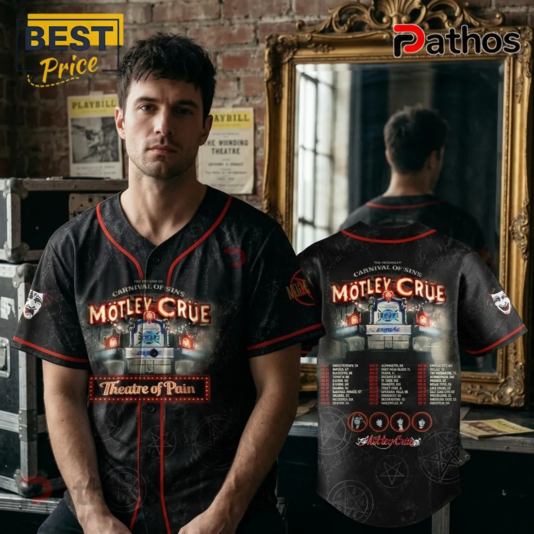 Motley Crue 45th Anniversary Carnival of Sins Tour Baseball Jersey Motley Crue 45th Anniversary Carnival of Sins Tour Baseball Jersey