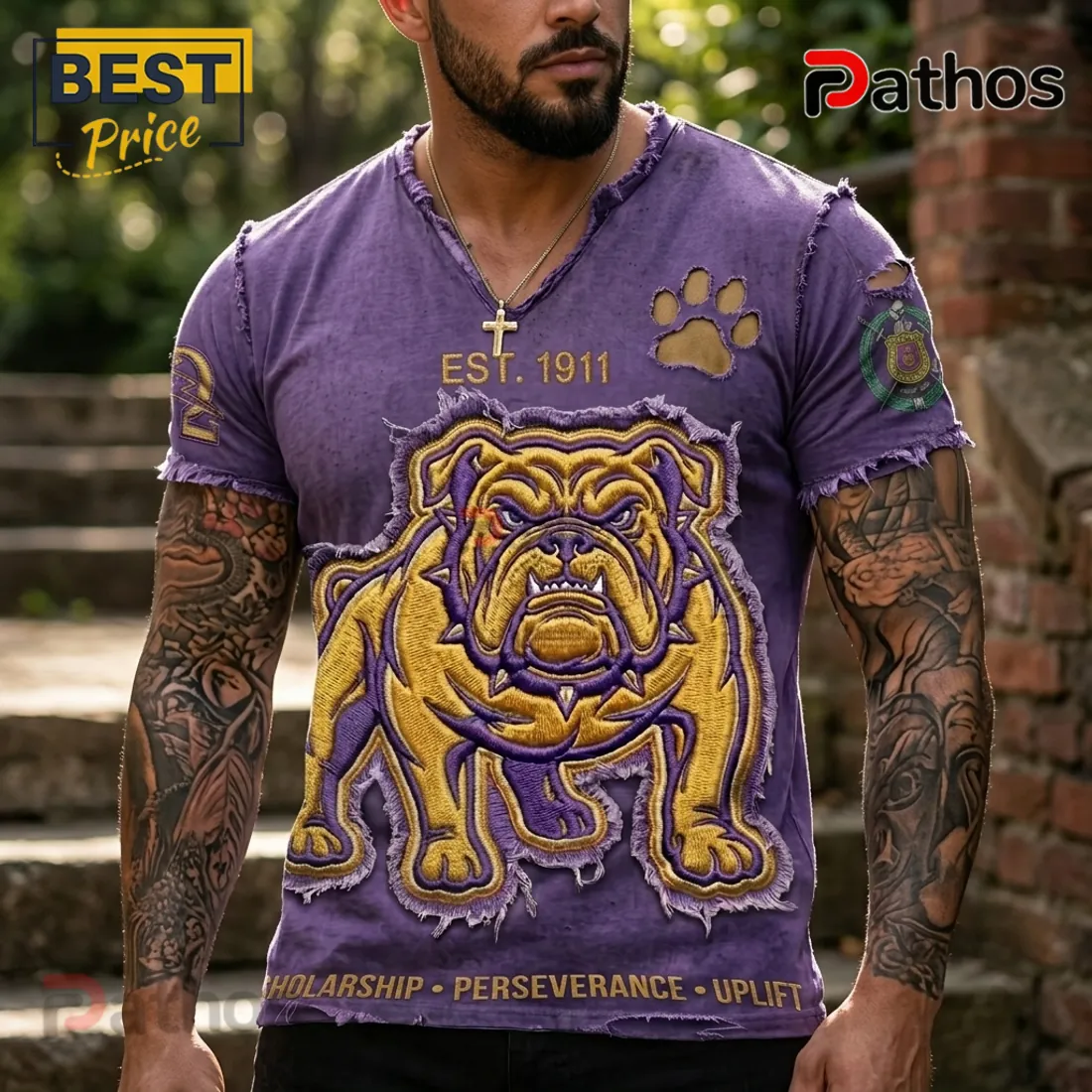 Omega Psi Phi 1911 Que Dog Mascot Distressed Purple Gold T-Shirt Omega Psi Phi 1911 Que Dog Mascot Distressed Purple Gold T-Shirt