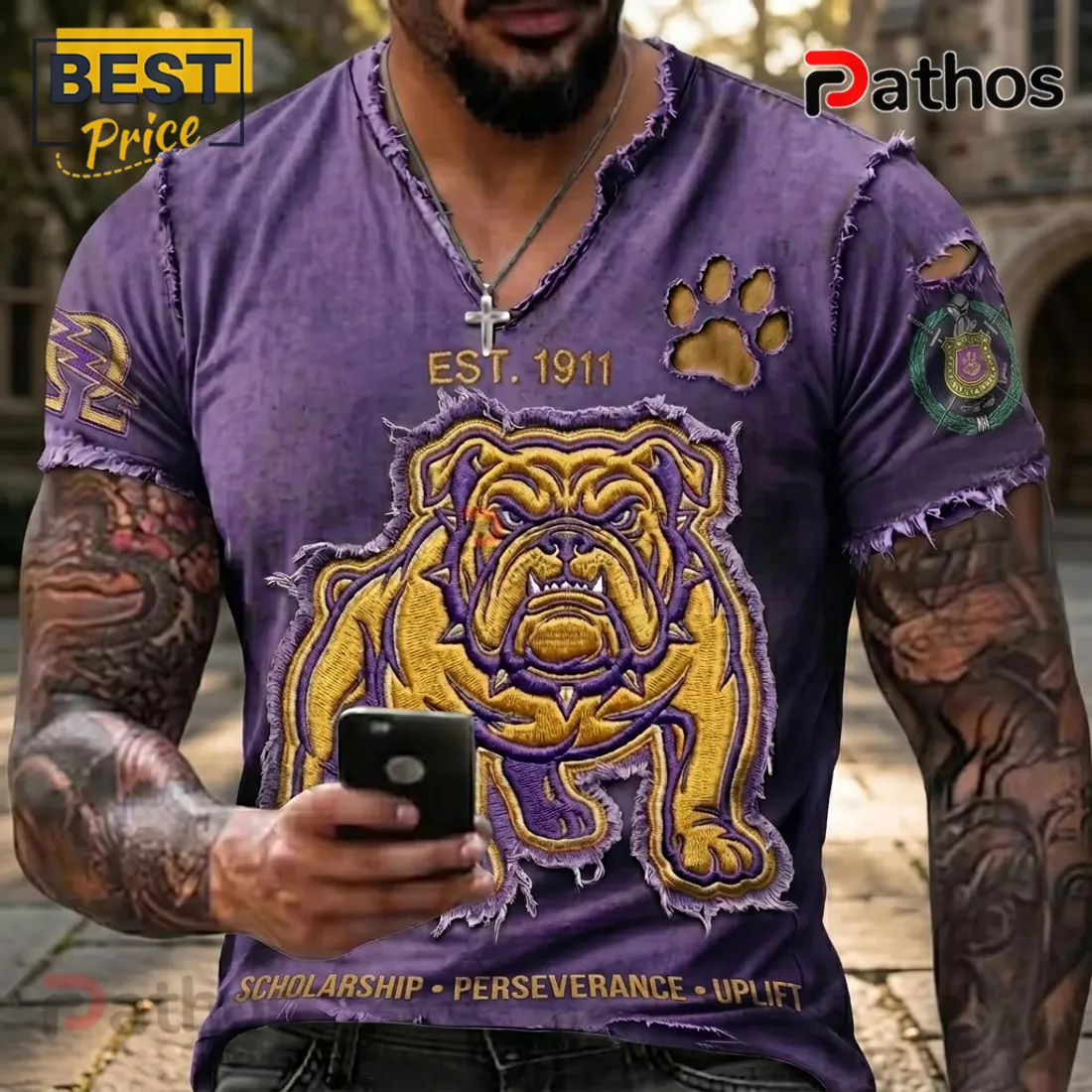 Omega Psi Phi 1911 Que Dog Mascot Distressed Purple Gold T-Shirt Omega Psi Phi 1911 Que Dog Mascot Distressed Purple Gold T-Shirt