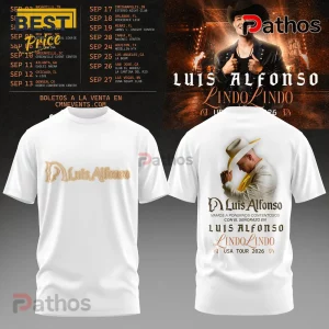 Luis Alfonso Lindo Lindo USA Tour 2026 White Pullover Hoodie 2 White graphic tee featuring Luis Alfonso photo and text Lindo Lindo USA Tour 2026!
