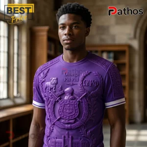Omega Psi Phi 3D Embossed Crest and Bulldog Purple Fraternity T-Shirt
