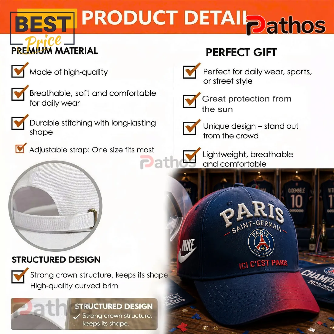 Paris Saint-Germain Premium Navy Baseball Cap Paris Saint-Germain Premium Navy Baseball Cap