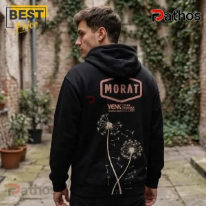 Black hoodie with Morat Ya Es Manana tour graphic featuring dandelion illustrations on back in rose gold print!