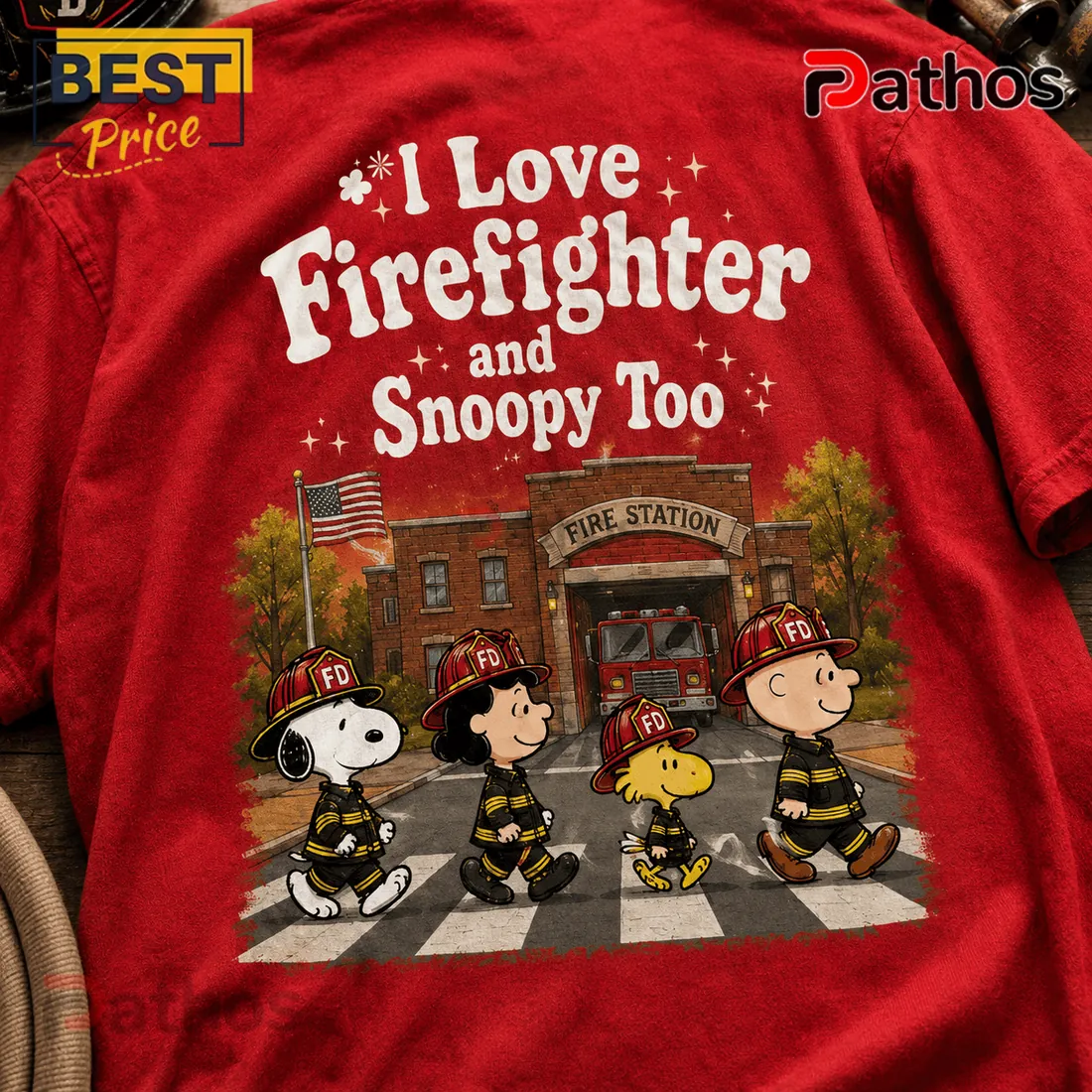 Peanuts Snoopy and Friends Fire Department Red Graphic T-Shirt Peanuts Snoopy and Friends Fire Department Red Graphic T-Shirt
