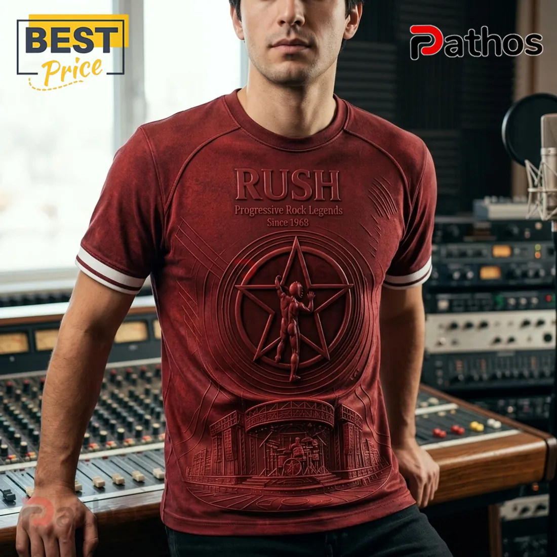 Rush Progressive Rock Legends Starman Embossed Effect Burgundy T-Shirt Rush Progressive Rock Legends Starman Embossed Effect Burgundy T-Shirt
