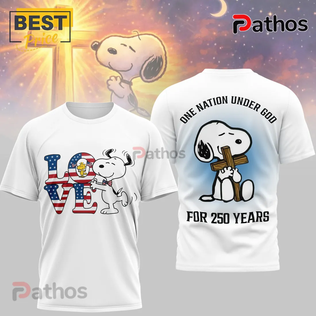 Snoopy Patriotic One Nation Under God US Flag Christian T-Shirt Snoopy Patriotic One Nation Under God US Flag Christian T-Shirt