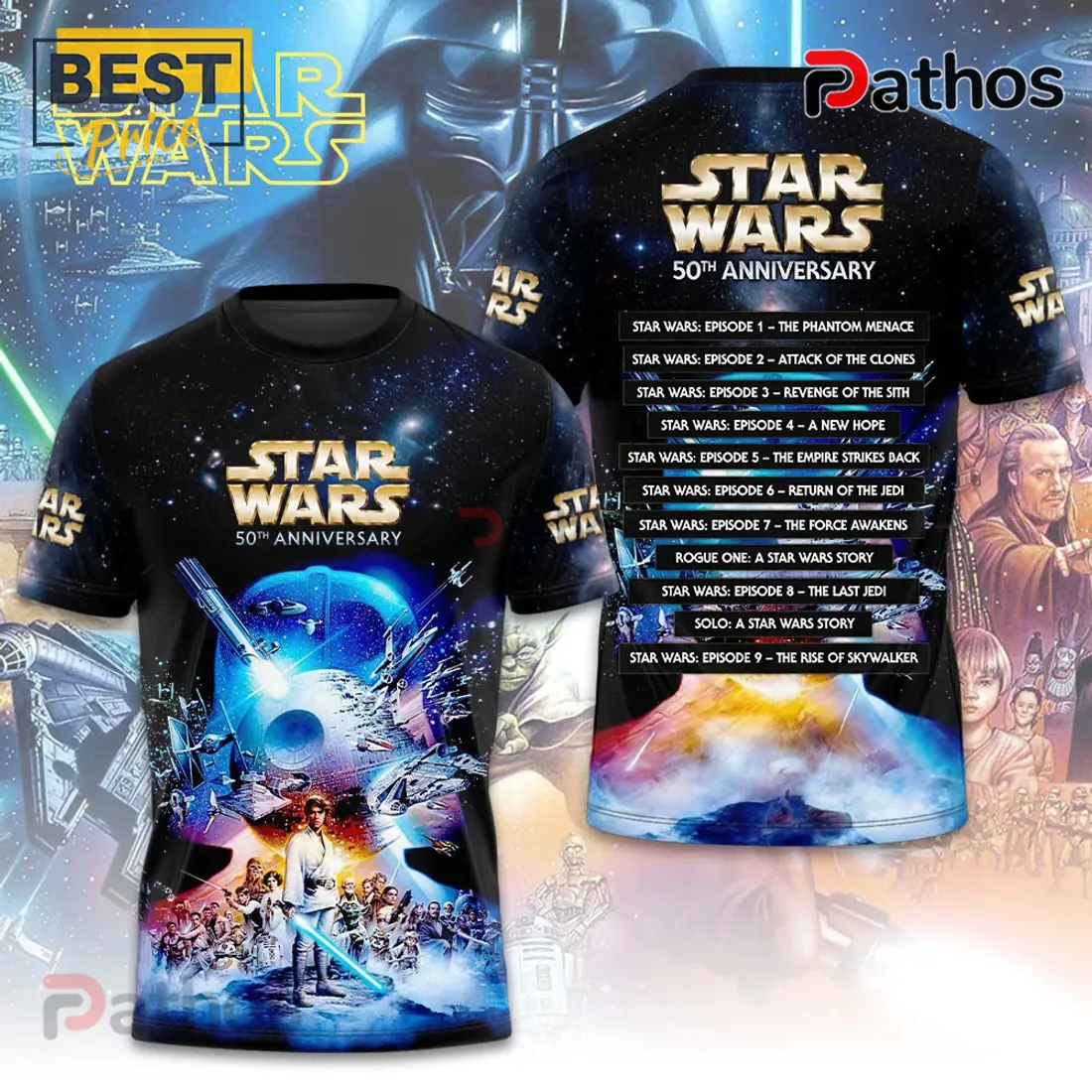 Star Wars 50th Anniversary All Movies List Hoodie Star Wars 50th Anniversary All Movies List Hoodie