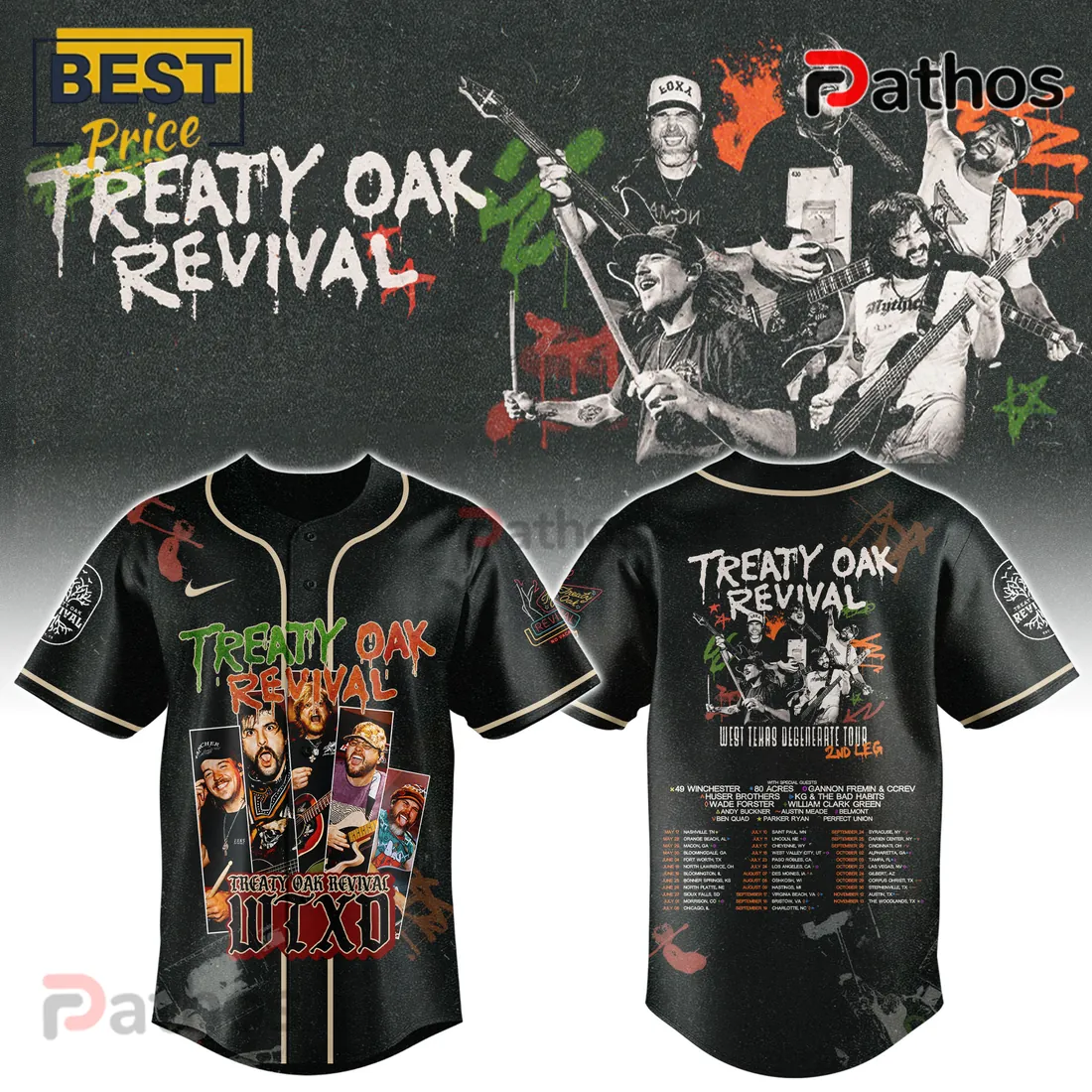 Treaty Oak Revival West Texas Degenerate Tour Band Baseball Jersey Treaty Oak Revival West Texas Degenerate Tour Band Baseball Jersey