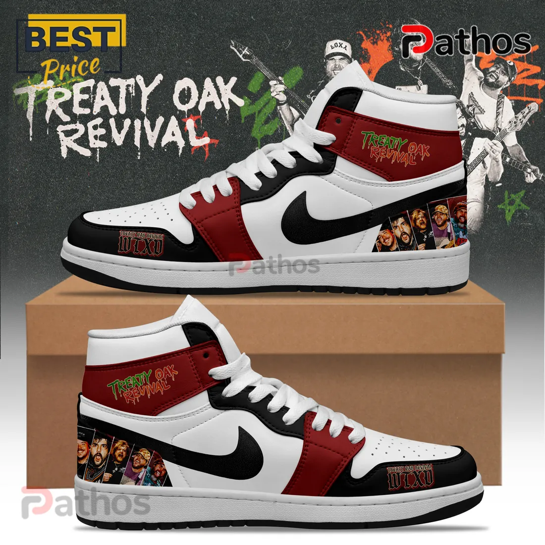 Treaty Oak Revival WTXD Custom Band High-Top Air Jordan 1 Sneakers Treaty Oak Revival WTXD Custom Band High-Top Air Jordan 1 Sneakers