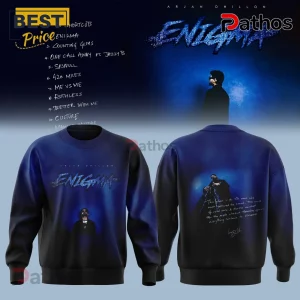 Arjan Dhillon Enigma album blue sweatshirt with artist portrait and tracklist design!