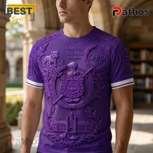 Omega Psi Phi 3D Embossed Crest and Bulldog Purple Fraternity T-Shirt