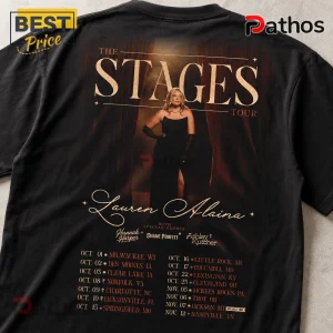 Black Lauren Alaina Stages Tour graphic t-shirt with gold text and stage photo on back!