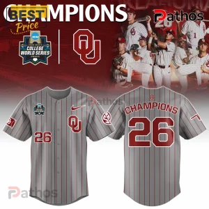 Oklahoma Sooners 2026 Champions Gray Pinstripe Baseball Jersey