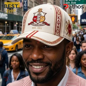 Kappa Alpha Psi 1911 Premium Baseball Cap 2 Cream baseball cap with Kappa Alpha Psi fraternity crest, red and gold trim, and EST. 1911 embroidery on cotton fabric.!