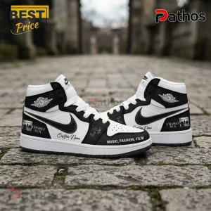 Charli XCX Music Fashion Film Air Jordan High Top Sneakers 3 Custom high-top sneakers in black and white leather with Charli XCX branding, Music, Fashion, Film text, and Air Jordan logo.!