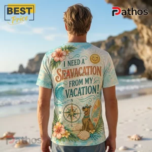 Scooby-Doo Shaggy Funny Sunglasses T-Shirt 3 Scooby-Doo beach t-shirt with hibiscus flowers, a wave, compass, and text reading I need a seavacation from my vacation.!