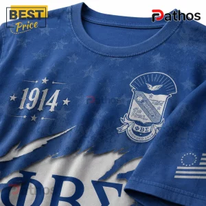 Blue Phi Beta Sigma t-shirt featuring 1914, the fraternity crest, distressed fabric effects, and white Greek letters.!