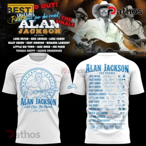 Alan Jackson Last Call: The Finale white t-shirt featuring front concert graphic and back list of country music artists.!