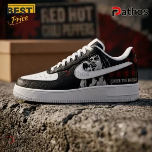 Red Hot Chili Peppers x Under The Bridge Premium Air Force 1 3 Red Hot Chili Peppers low-top sneakers with black textured leather, white swoosh, and Under the Bridge text detail.!