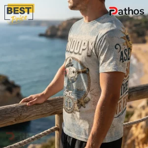 Light blue crew neck t-shirt featuring Snoopy in a sailor outfit with a telescope, anchor, and rope nautical theme.!