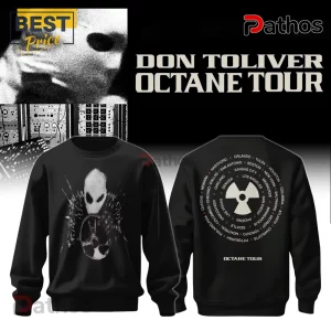Don Toliver Octane World Tour Black T-Shirt 4 Black long-sleeve sweatshirt featuring Don Toliver Octane Tour graphics with a front mask print and rear city tour list.!