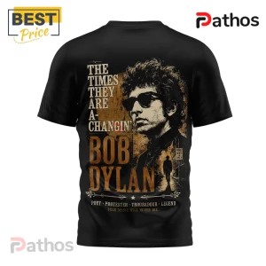 Premium Bob Dylan The Times They Are A-Changin Shirt 2 Black t-shirt featuring Bob Dylan graphic, vintage gold text reading The Times They Are A-Changin, and folk music quotes.!