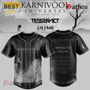 Karnivool In Verses Australian tour black baseball jersey with white crescent moon and barren tree graphic print.!