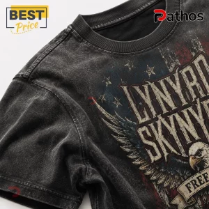 Acid-washed black cotton t-shirt with Lynyrd Skynyrd graphic, American flag detail, and bald eagle illustration.!