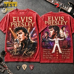 Elvis Presley The King Vintage Red Illustration  Crewneck T-Shirt