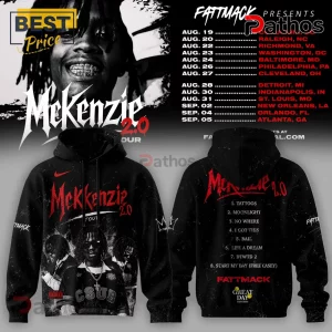 Black cotton hoodie featuring Mekkenzie 2.0 concert tour graphics, artist imagery, and tracklist on the back.!