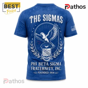 Blue Phi Beta Sigma fraternity t-shirt featuring a white dove, Greek letters, and the text The Sigmas, Founded 1914.!