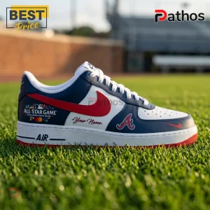 Custom Atlanta Braves baseball sneaker with navy, white, and red leather featuring All-Star Game 2026 Philadelphia logo.!