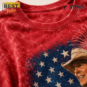 Kenny Chesney America 250 Limited Edition Graphic T-Shirt 1 Red acid-wash t-shirt featuring a screen print of a cowboy hat, American flag stars, and fireworks.!