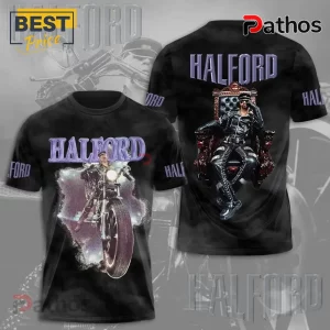 Rob Halford black t-shirt featuring front graphic of singer on motorcycle and back graphic of him sitting on a throne.!