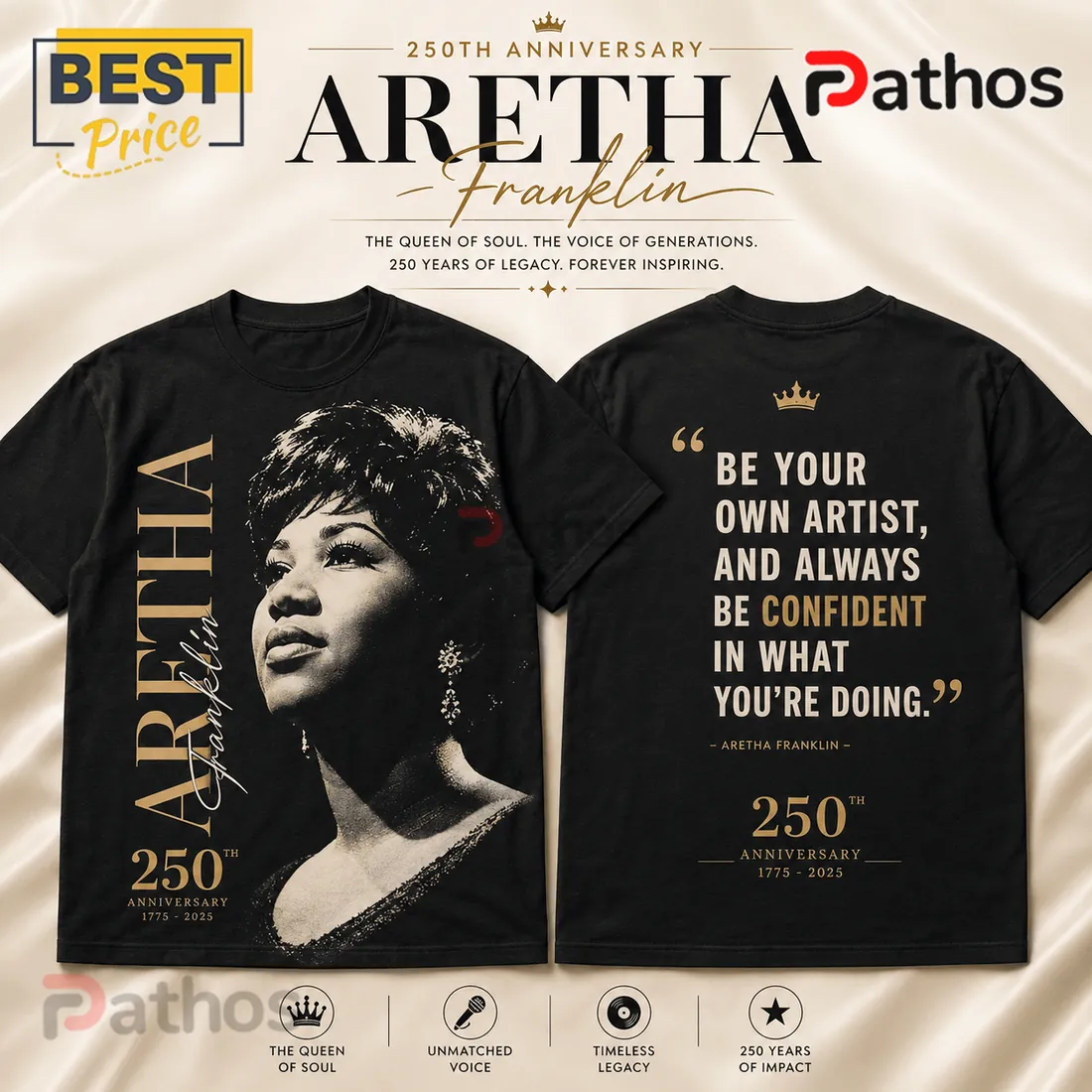 Aretha Franklin 1775-2025 Tribute Queen of Soul Casual T-Shirt Aretha Franklin 1775-2025 Tribute Queen of Soul Casual T-Shirt