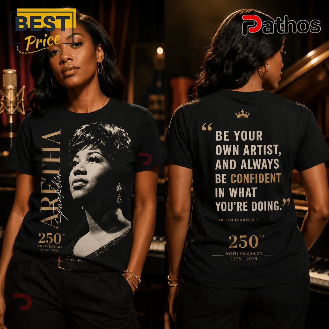 Aretha Franklin 1775-2025 Tribute Queen of Soul Casual T-Shirt Aretha Franklin 1775-2025 Tribute Queen of Soul Casual T-Shirt