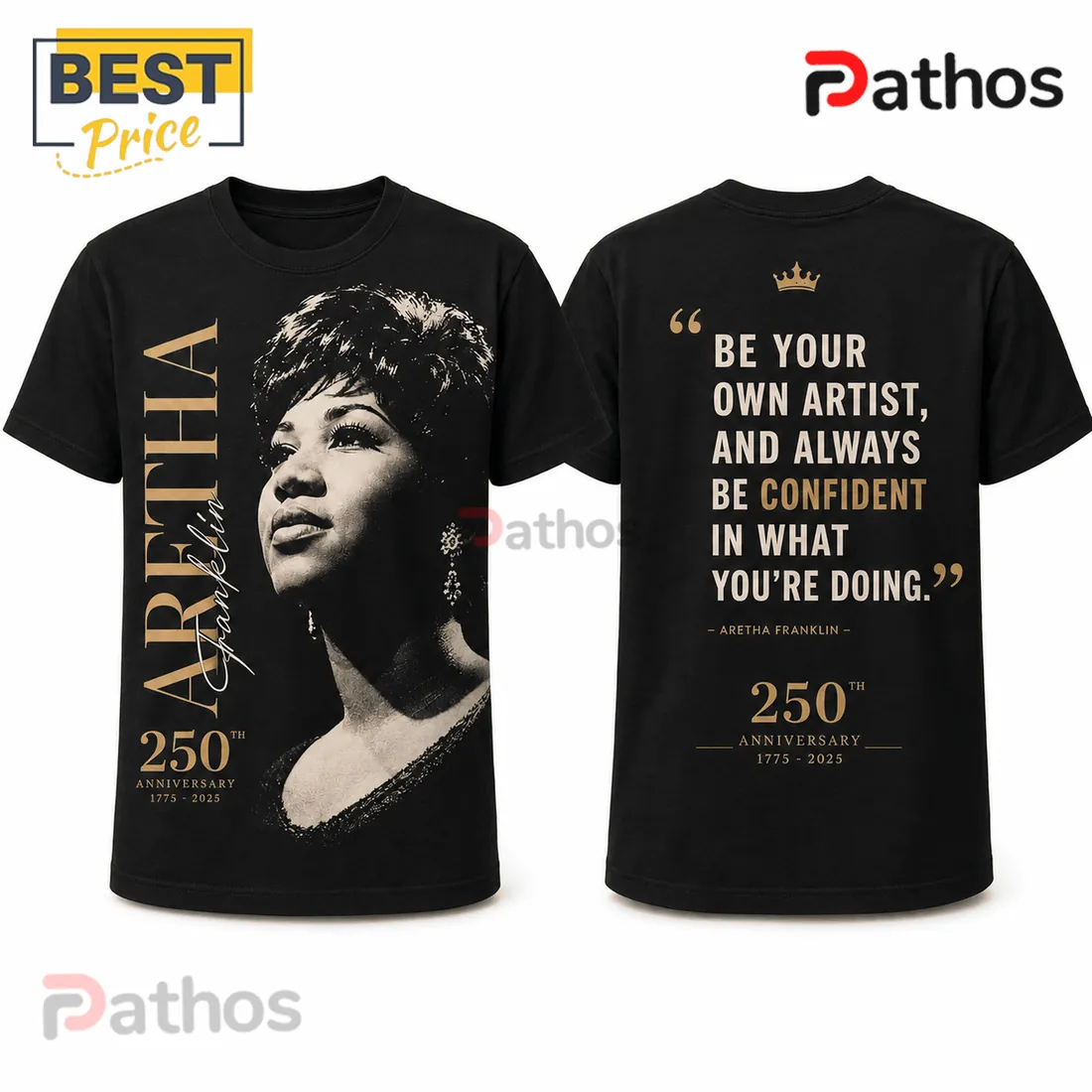 Aretha Franklin 1775-2025 Tribute Queen of Soul Casual T-Shirt Aretha Franklin 1775-2025 Tribute Queen of Soul Casual T-Shirt