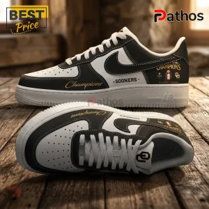 Oklahoma Sooners custom low-top sneakers in black and white with gold National Champions lettering and team logos.!