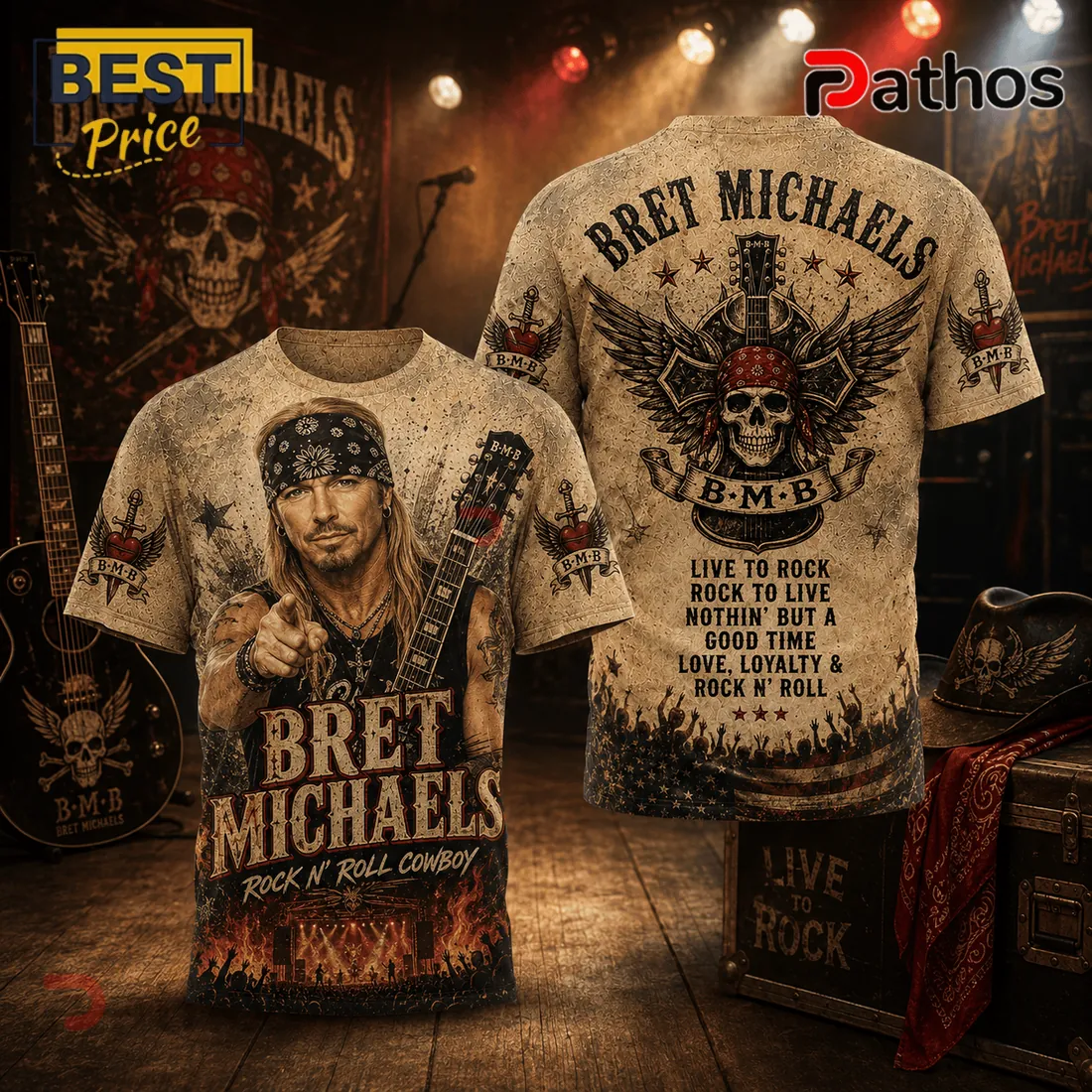 Bret Michaels Rock N Roll Cowboy Retro Casual Apparel T-Shirt Bret Michaels Rock N Roll Cowboy Retro Casual Apparel T-Shirt