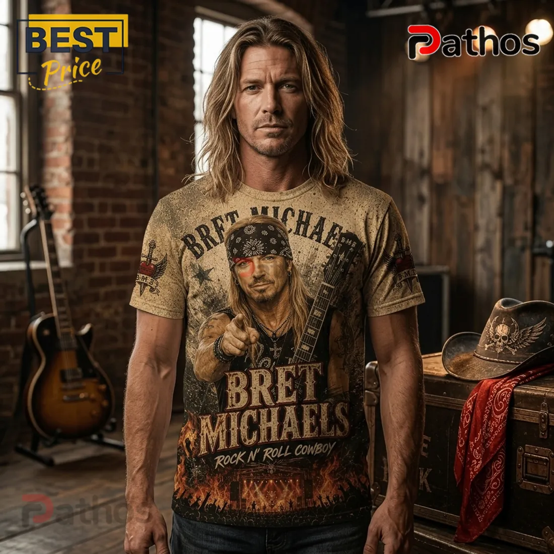 Bret Michaels Rock N Roll Cowboy Retro Casual Apparel T-Shirt Bret Michaels Rock N Roll Cowboy Retro Casual Apparel T-Shirt