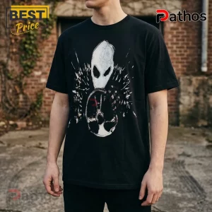 Don Toliver Octane World Tour Black T-Shirt 2 Black cotton t-shirt featuring a white ink graphic of a stylized skull with spiky circular line art elements.!