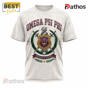 Omega Psi Phi Fraternity 1911 Heritage Crest Mascot T-Shirt 3 Omega Psi Phi crew neck t-shirt with purple and gold crest, knight helmet, swords, and 1911 text on a white background.!