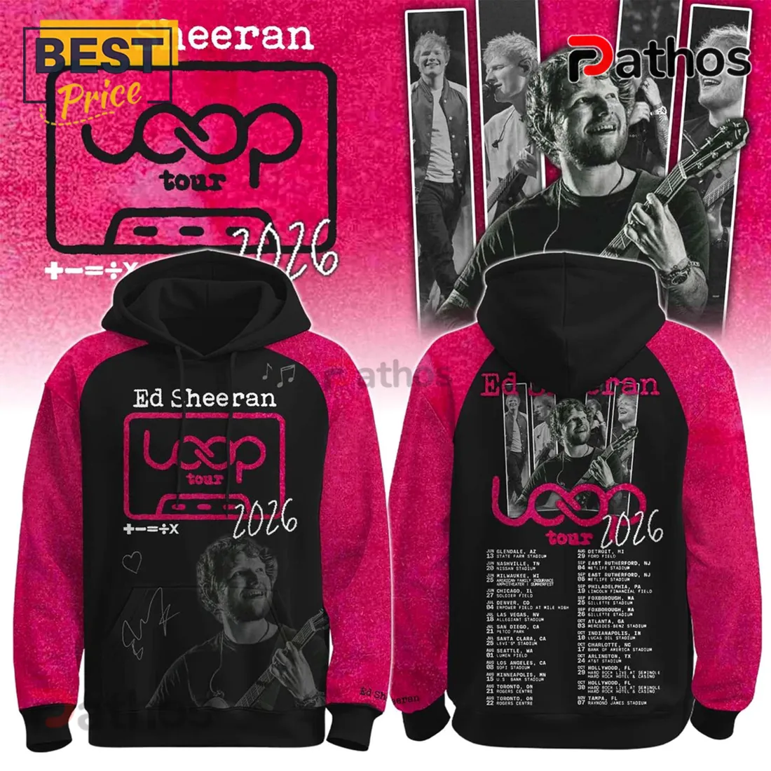 Ed Sheeran Loop Tour 2026 Pink Black Concert Hoodie Ed Sheeran Loop Tour 2026 Pink Black Concert Hoodie