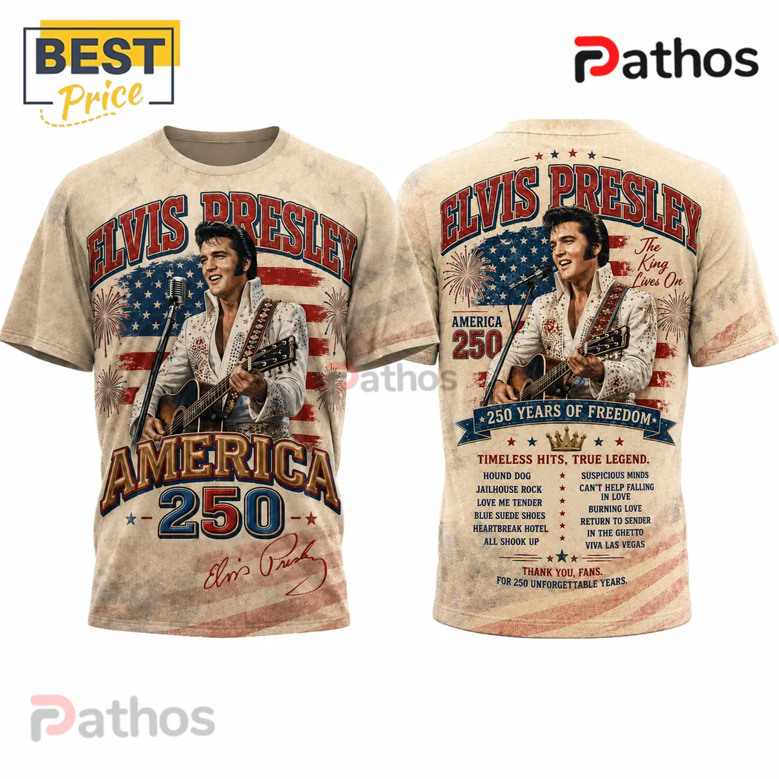 Elvis Presley America 250 Years of Freedom Patriotic T-Shirt Elvis Presley America 250 Years of Freedom Patriotic T-Shirt