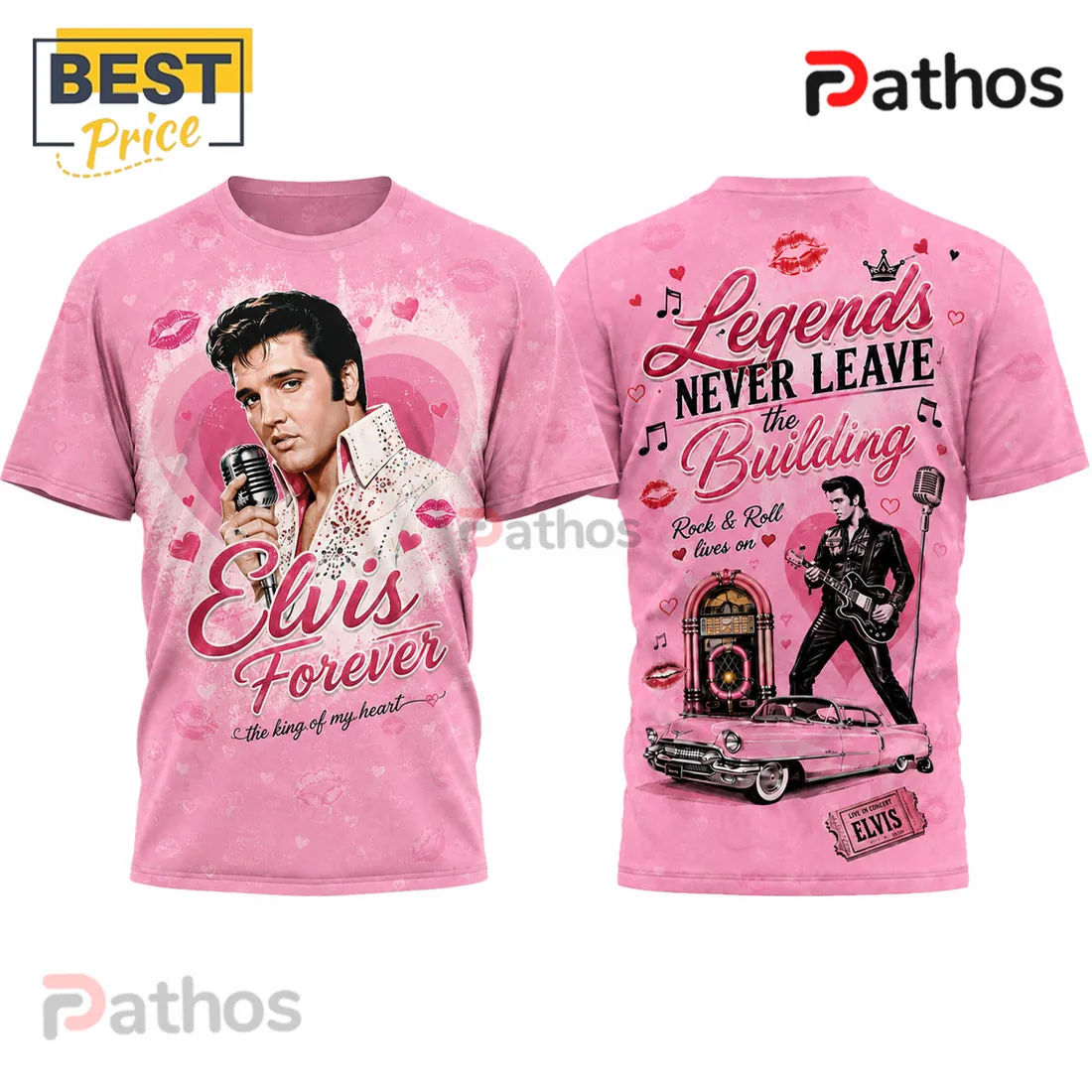 Elvis Presley Pink Forever King of My Heart Graphic T-Shirt Elvis Presley Pink Forever King of My Heart Graphic T-Shirt