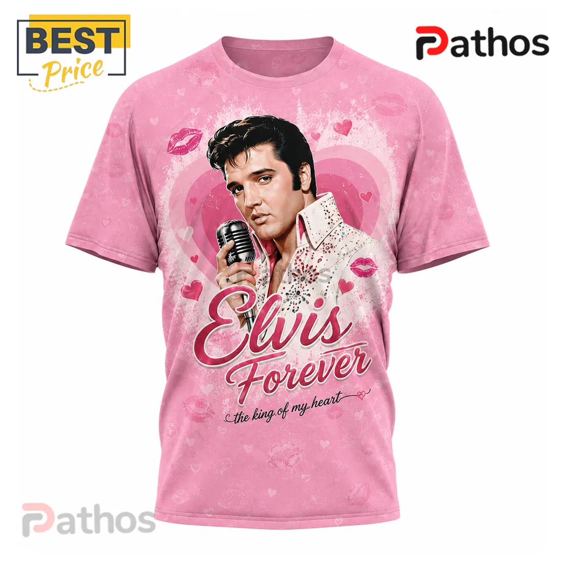 Elvis Presley Pink Forever King of My Heart Graphic T-Shirt Elvis Presley Pink Forever King of My Heart Graphic T-Shirt