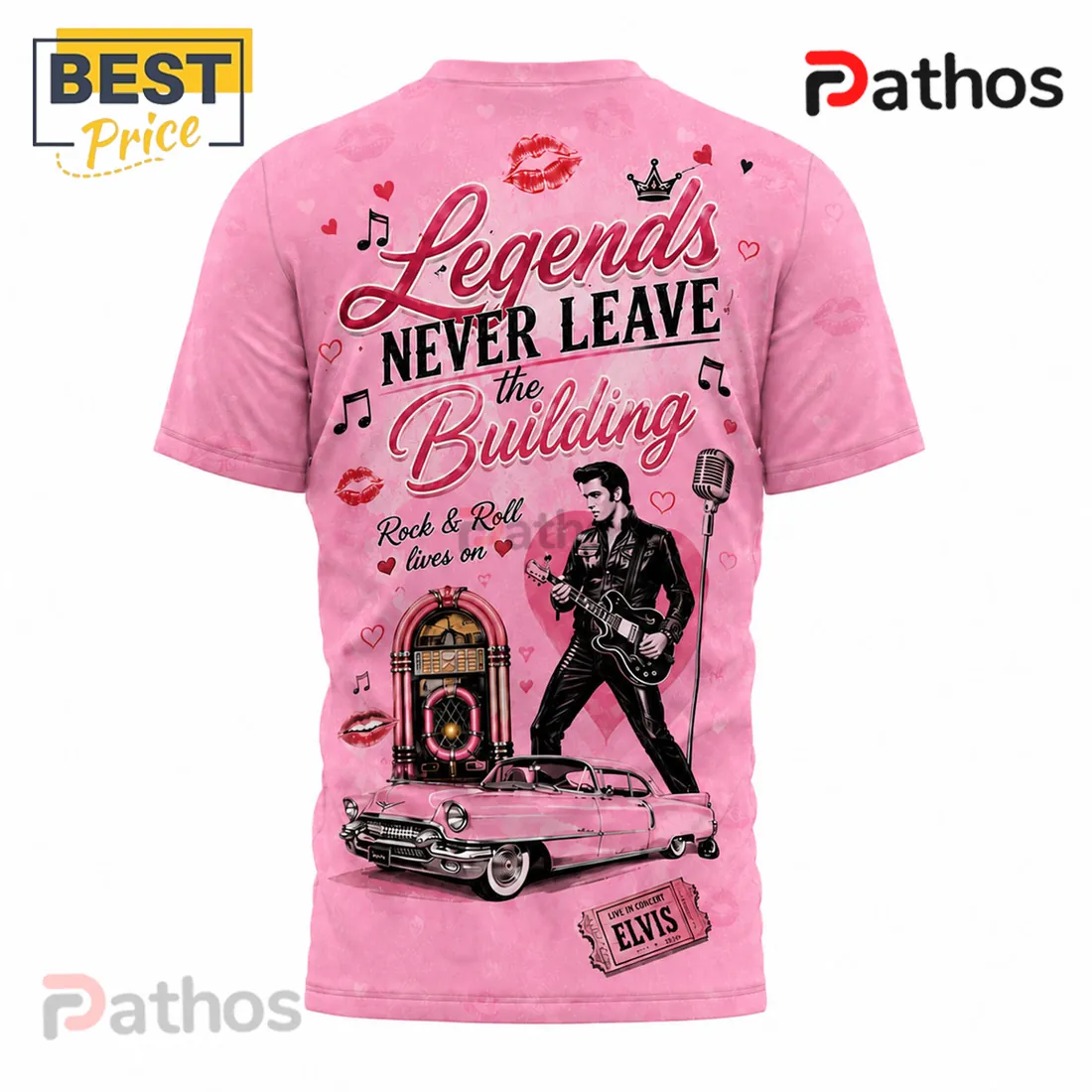 Elvis Presley Pink Forever King of My Heart Graphic T-Shirt Elvis Presley Pink Forever King of My Heart Graphic T-Shirt